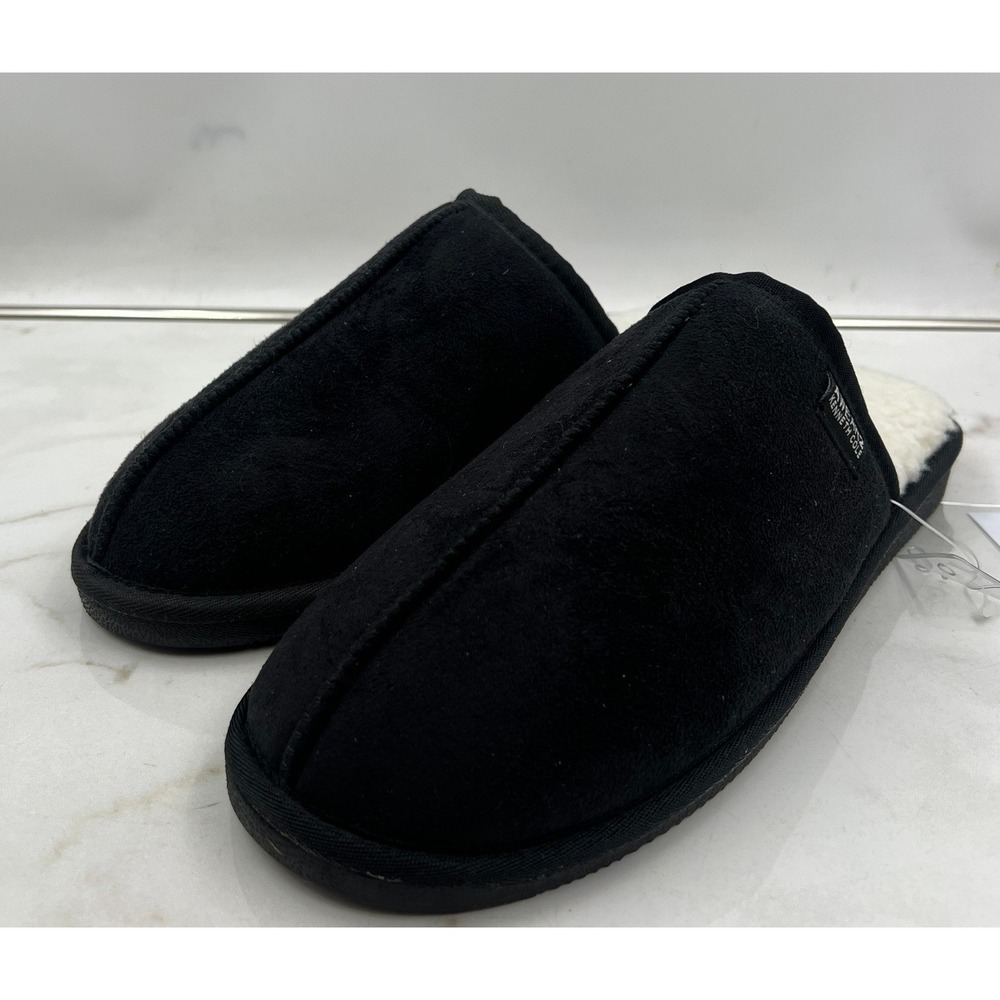 Kenneth Cole Awearness Scuff Slippers Men's 8/9 Black Faux Suede Shearling